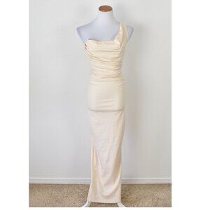 chinese dress ladies Buttercream Denim Krishna One Shoulder Maxi Dress